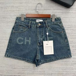 High Version Xiaoxiang Spring/summer Laser Burnt Flower Letter Waist Straight Tube Slimming Jeans Shorts for Women