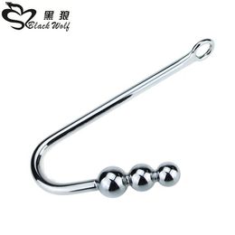 New stainless steel metal anal hook with ball hole butt plug dilator prostate massager SM bondage sex toy for man male Y2004221269669