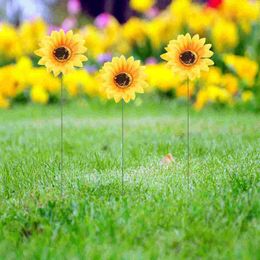 Decorative Flowers Gardening Decor Insert Stake Sunflower Yard Ornament Stable Lawn Flower-shape Adornment