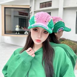 Ball Caps Japanese Retro Handmade Knitted Baseball Women Spring And Autumn Travel Casual Versatile Contrasting Colour Duck Bill Hat