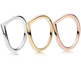 Polished Wishbone Ring 18K Yellow gold plated Rings Original Box for 925 Silver Rose gold Women Wedding Ring sets6302165