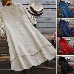 Women's Blouses Cotton Linen Dress For Women Summer Blouse Skirt Vestidos Female Clothing Solid Loose Long