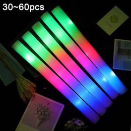 12/30/60 Pcs LED Glow Sticks Bulk Colourful RGB Glow Foam Stick Cheer Tube Dark Light for Xmas Birthday Wedding Party Supplies 240401