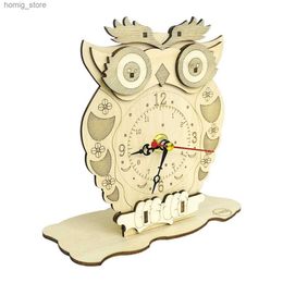 3D Puzzles 3d wooden animal shape clock puzzles keen assemble building blocks DIY construction eletric owl birds model watch jigsaw gift Y240415