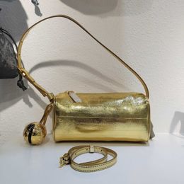 Niche 2024 Design Top Layer Cowhide Fashionable Capsule Bag Golden Cylinder Bell Crossbody