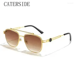 Sunglasses Square Flat Top Double Bridges Metal Frame Men's Fashion Vintage Women's Glasses Uv400 Eyeglasses Business