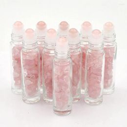 Storage Bottles 10pcs 10ml Essential Oil Roller Bottle With Gemstone Balls Clear Roll On Glass For Oils Perfume