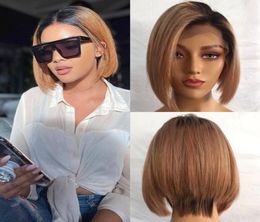 Short Bob Frontal Lace Wigs Remy Brazilian Human Hair Ombre 27 color Pixie cut Bobs Hair Wig 150 Density4600061