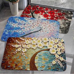 Carpets Tree Oil Painting Pattern Long Rugs Washable Non-Slip Living Room Sofa Chairs Area Mat Kitchen Bedside