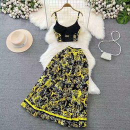 Celinr Designer High Quality New Summer Desses Boho Holiday Vacation Women Two Piece Dress Sets Sexy Strapless Fashion Dots Print Chiffon