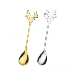 Coffee Scoops Christmas Tableware Stainless Steel Elk Spoons Butterfly Hanging Cup Tea Decor Dessert Cake Fruit Fork For Kitchen