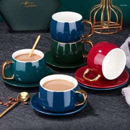 Cups Saucers Nordic Modern Design Porcelain CoffeeCup And Saucer Spoon Ceramics Simple Mug Light Luxury Breakfast Espresso Drinkware For Tea