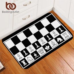 Carpets BeddingOutlet Chess Board Carpet Games Non-slip Soft Rug Black And White Floor Mat Absorbent Squares Doormat For Bedroom 50x80cm