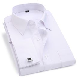 Men French Cuff Dress Shirt White Long Sleeve Casual Buttons Shirt Male Brand Shirts Regular Fit Cufflinks Included 6XL 240415