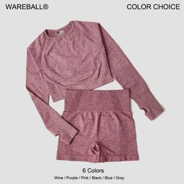 Lu Set Jumpsuit Align Lemon WAREBALL Seamless Long Sleeve Crop Top Shirt High Waist Gym Shorts Yoga Set Workout Clothes Fiess Suits Woman