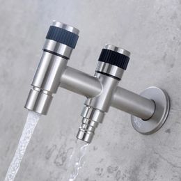 Bathroom Sink Faucets Double Wall Mounted Cold Water Tap 304 Stainless Steel Washbasin Faucet Toilet Tapware Washing Machine