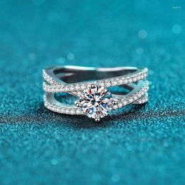 Cluster Rings Real S925 1 Diamond Test Passed Excellent Cut D Color Moissanite Hollow Wedding Ring Female Silver 925 Party Jewelry GIft