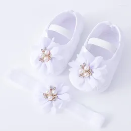 First Walkers Baby Girls Princess Flower Shoes Headband Set Walker Shoe Infants Toddlers Soft Sole Anti-skip Spring Autumn
