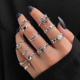 Alloy Personalized Chain Butterfly Heart 12 Piece Set Snake Ring