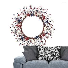 Decorative Flowers Red White And Blue Spring Wreath Artificial Wreaths For Front Door Hanging Ornament Household Decoration Accessories