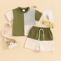 Clothing Sets Fashion Contrast Color Kids Children Summer Outfits Baby Boys Set Short Sleeve T-shirt Shorts Two Pieces Infant Suits