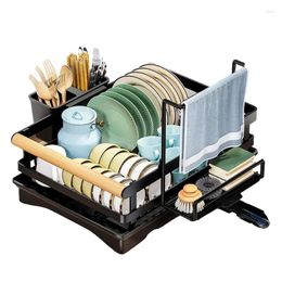 Kitchen Storage Dish Drying Rack Rustproof Drainers With Drainboard Rag Cleaning Box Spoons Wineglass And Utensil Holder