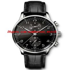 Leather Bracelet New Portuguese Chronograph Quartz Black Dial 409mm Watch 371447 MAN WATCH Wristwatch7503472
