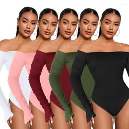 Women's Jumpsuits In Europe And America Weimeizi Rib Horn Long Sleeve Off Shoulder Jumpsuit