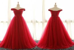 Cheap Off Shoulder Red Tulle Evening Dresses Party Gowns 2017 Sweep Train Pleated Plus Size Corset Formal Prom Dress7177105