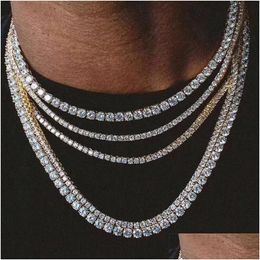 Chains Designer Necklaces Mens Hiphop Jewellery Diamond One Row Tennis Chain Hip Hop Necklace M 4Mm Sier Rose Gold Crystal Drop Delivery Dhzmm