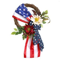 Decorative Flowers Christmas Wreath Battery Operated Lights American Flag Independence Day Decoration Wreaths Placed In Front Of The Door