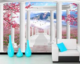 Wallpapers 3d Roman Column Mountain Flower Landscape Wallpaper Papel De Parede For Restaurant Living Room Tv Sofa Wall Bedroom Kitchen Cafe