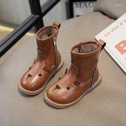 Boots Children Fashion Girls Bear Cute Zipper PU Kids Casual Short Breatheable Simple Platform Round-toe Boys