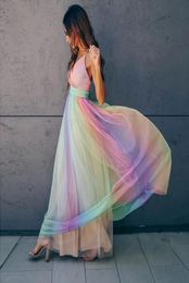 Casual Dresses Sexy Long Dress Women Summer Clothes High Waist Sling Deep Vneck Rainbow Mesh Party Beach Streetwear VestidosCasua4508300