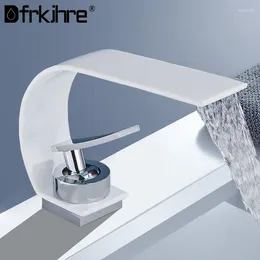 Bathroom Sink Faucets Faucet Tap White Brass Wash Basin Single Handle And Cold Waterfall Modern Elegant Mixer Taps