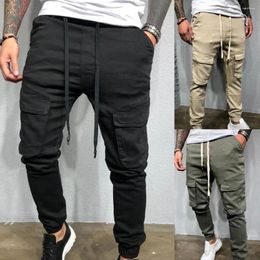 Men's Pants Fashion Training Slacks Slim Fit Skin-Touch Solid Colour Drawstring Men Cargo Long Fitness For Mountain Climbing