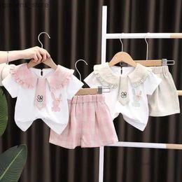 Clothing Sets New Baby Summer Newborn Children Clothing 2pcs/Set Girls Boys Short Sleeve Cartoon Shirts Short Pants Tracksuit Suit 0-5 Years Y240415