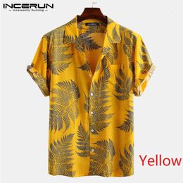 INCERUN Tops Mens Short Sleeve Lapel Printed Shirt Tropical Leaf Pattern Shirts Casual Summer Hawaiian Holiday Camisa S5XL 240415