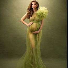 Elegant One Shoulder Tulle Maternity Dresses See Through Sexy Women Dressing Gowns For Photography