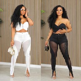 Designer Tracksuit Women Sexy Lady Clothing Spring And Autum 2XL Mesh Bra Top Mid Waist Two Piece Pants Set Nightclub