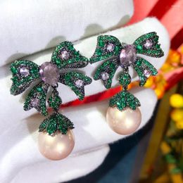 Dangle Earrings Jimbora Romantic Bowknot Pink Pearl Drop For Women Wedding Bridal Fashion Trendy Jewellery High Quality