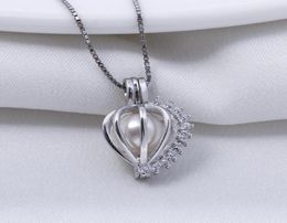 Wishing Pearl Cage Pendant Settings 925 Sterling Silver Love Heart Design Zircon Pendants for Pearls Party30874658433556