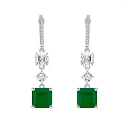 Dangle Earrings STL Zhenchengda 9 Square Chamfered Simulated Emerald S925 Silver 2.3 Carat Gemstone