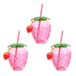 Disposable Cups Straws Strawberry Cup Hawaii Themed Party Beverage Drinking Adorable Juice Modelling Clear Plastic