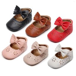 First Walkers Infant Baby Casual Hollow Shoes Toddler Bowknot Non-slip Rubber Soft-Sole Flat PU Walker Born Bow Decor Mary Janes