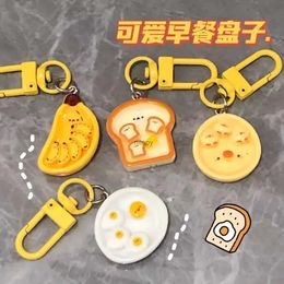 Keychains Lanyards Cute Poached Egg Cheese Pendant Funny Keychain Kawaii Cartoon Simulated Food Key Chain Childrens Key Chains Schoolbag Pendant