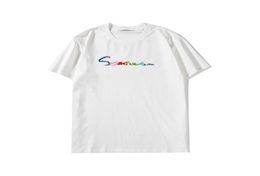 19SS Classic Double Letters Rainbow Embroidery Tee Shirts for Men Summer T Shirt Women Couple Short Sleeve Clothing S2XL cyp202067062547