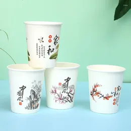 Disposable Cups Straws 250ml 50pcs/pack China Style Paper Cup Thicken Home Drink Wedding Water Coffee