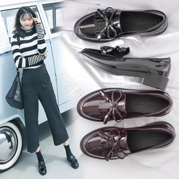 Casual Shoes Tassel Bow-knot Japanned Leather For Woman Chunky Heels Oxfords Flats Espadrilles 34-40 British Fringe Loafers 2024