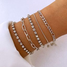 Minimalist Metal Cross Bracelet Hip Hop Set with Water Claw Chain Diamond Hand Jewellery for Women